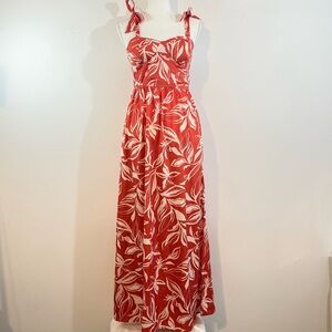 Band of the Free Red Tropical Floral Maxi Dress Smocked Back Size Medium